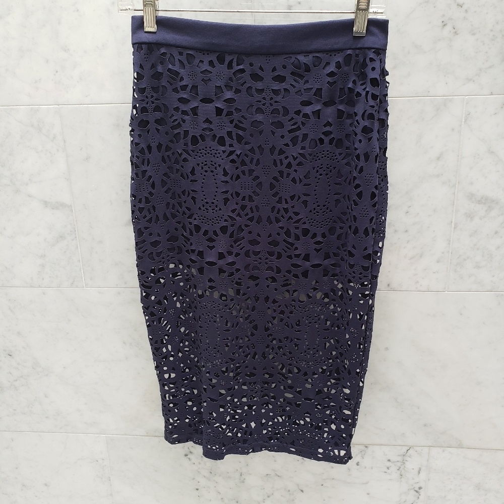 re:named Navy Mid Length Cutout Skirt Size S